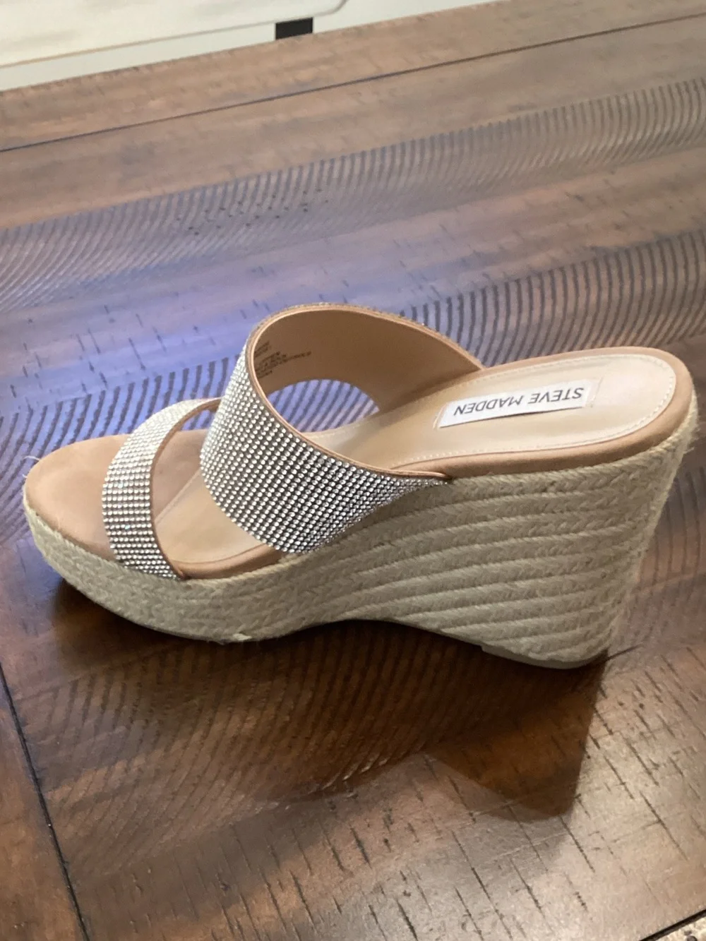 Steve Madden Beige Crystal Espadrille Wedge Sandals